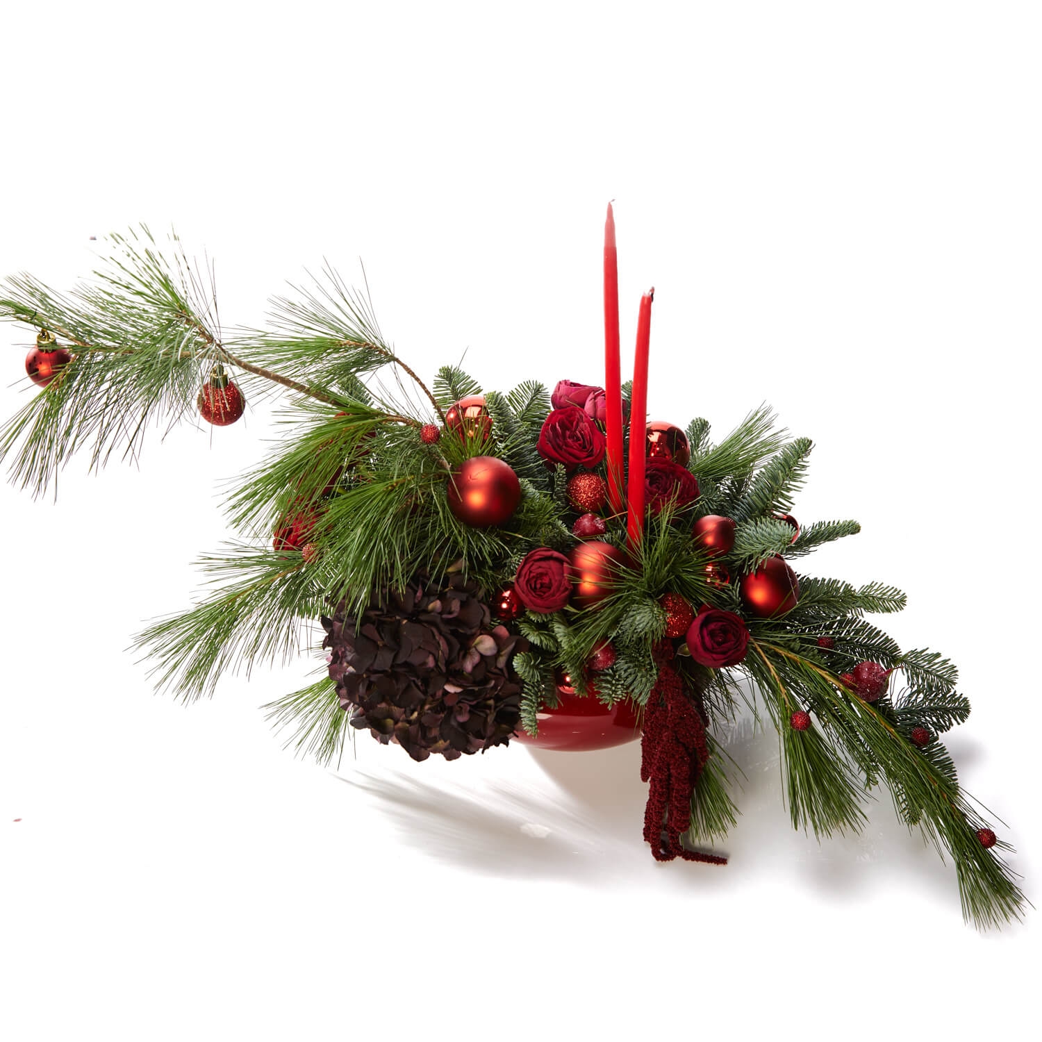 Aranjament floral cu minirosa si globuri - Hortensie|Minirosa