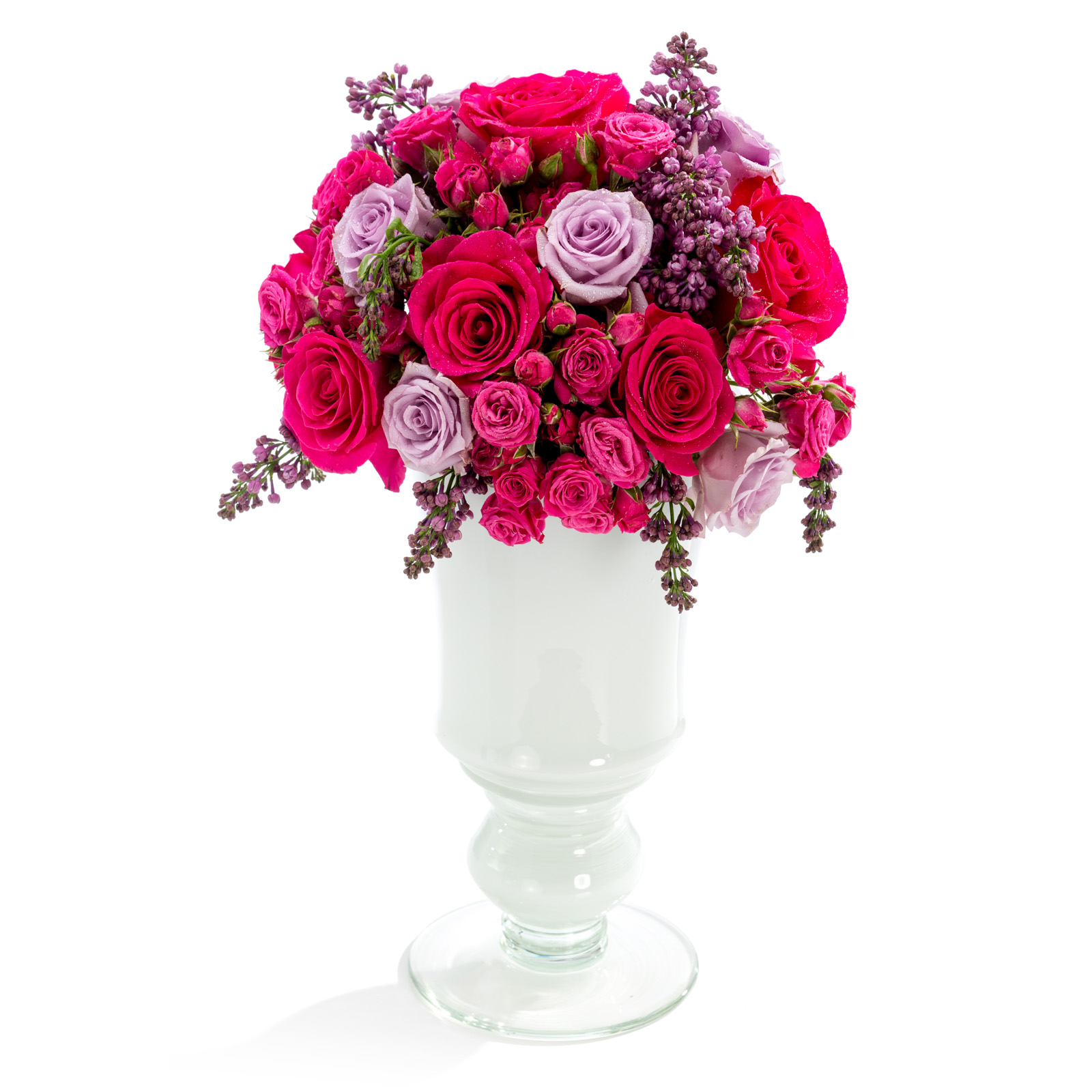 Aranjament floral de nunta din trandafiri, minirosa, liliac - Liliac|Minirosa|Trandafiri
