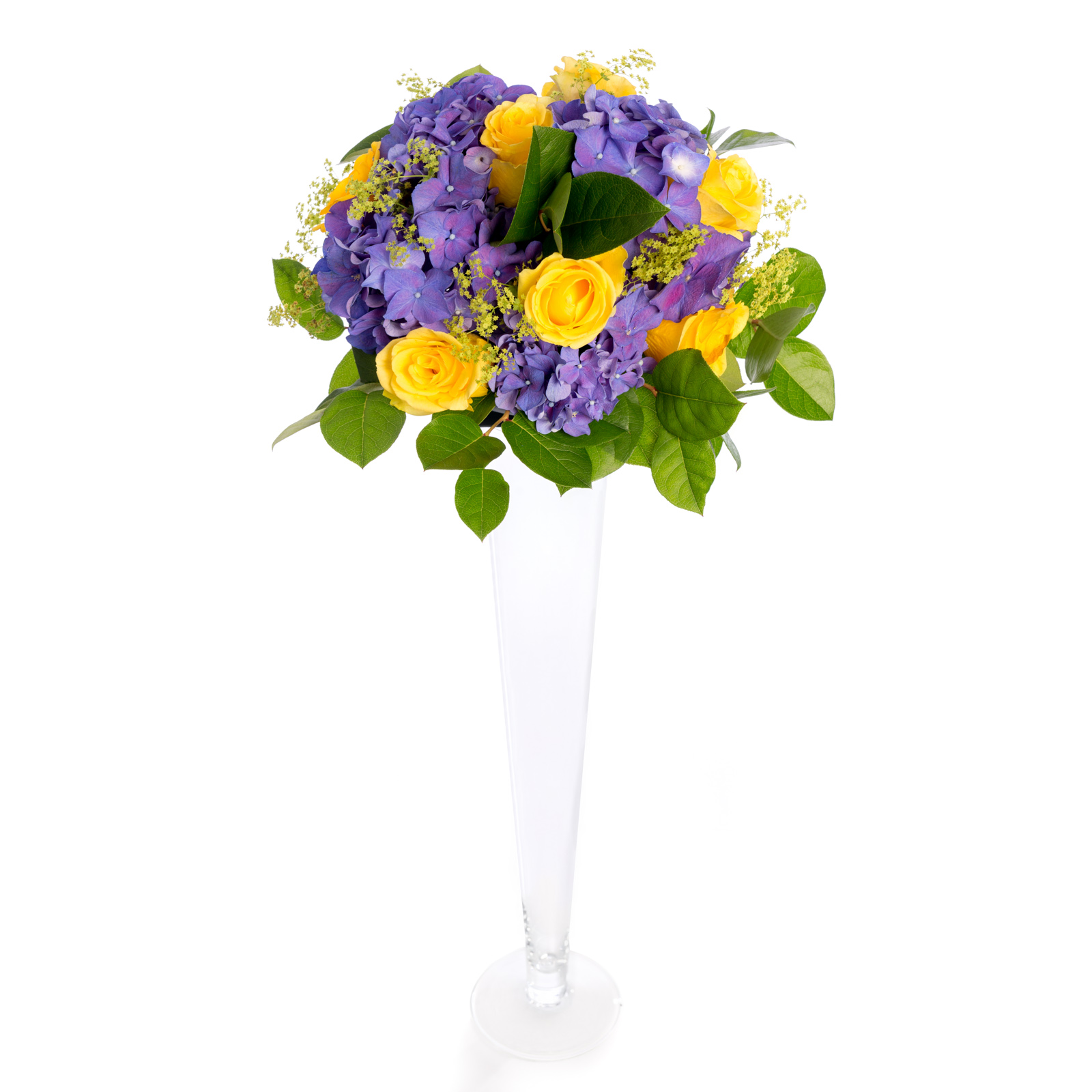 Aranjament floral de nunta din hortensie, trandafiri - Trandafiri