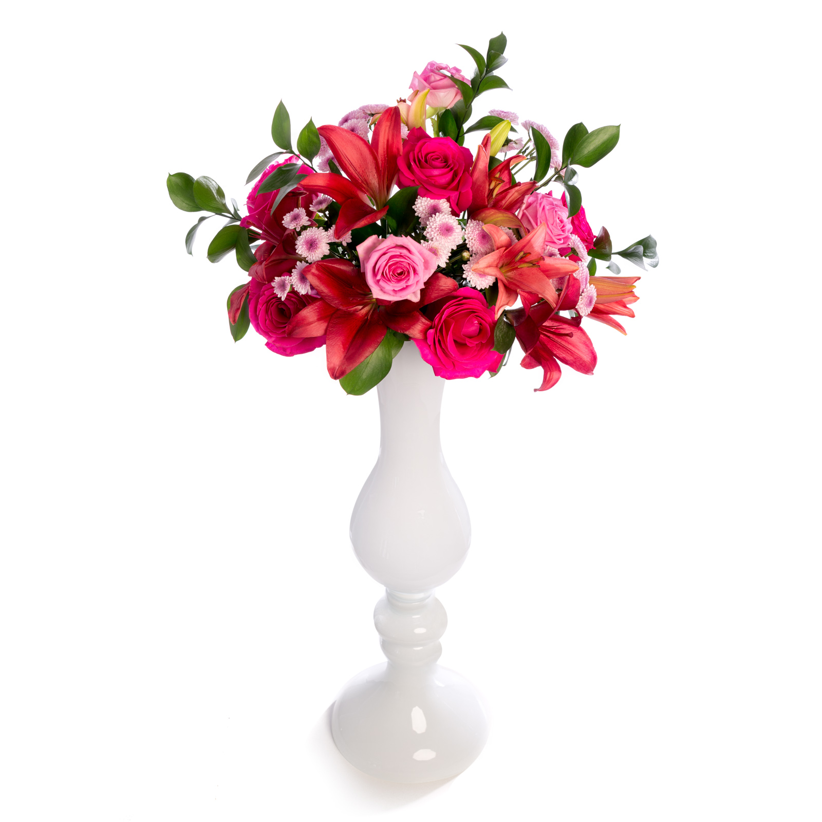 Aranjament floral de nunta din santini, trandafiri - Crin|Trandafiri