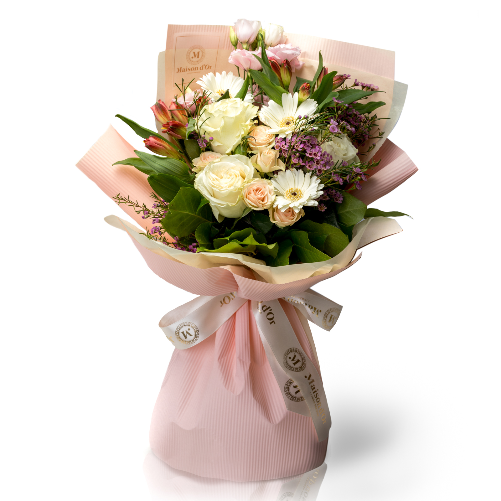 Buchet minirosa si trandafiri - Alstroemeria|Lisianthus|Minirosa|Trandafiri