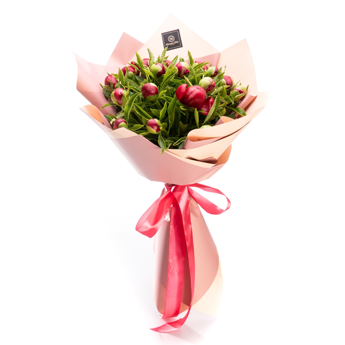 Buchet de flori cu 15 bujori burgundy - Bujori