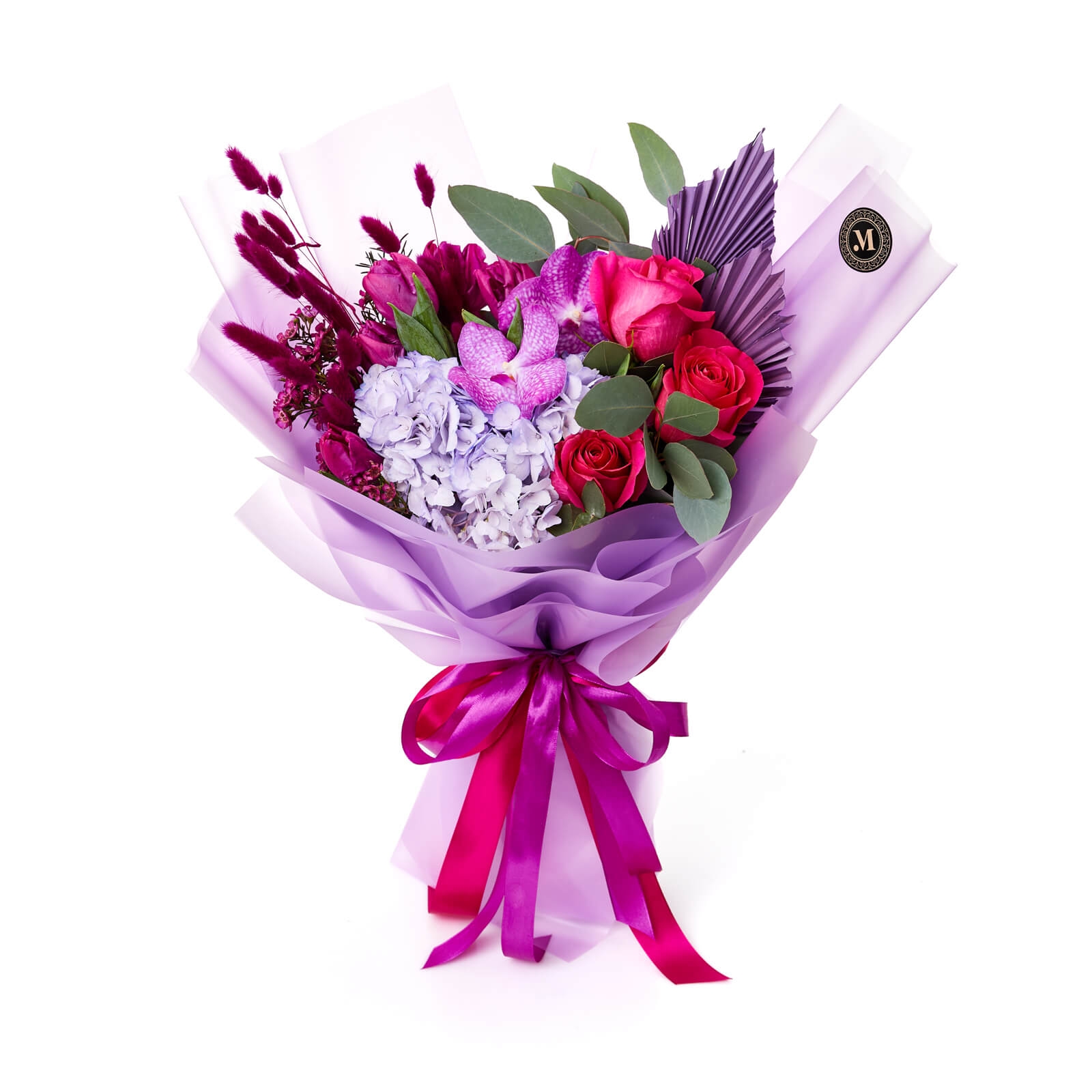 Buchet de flori Love Sensation - Hortensie|Lalea|Trandafiri|Vanda