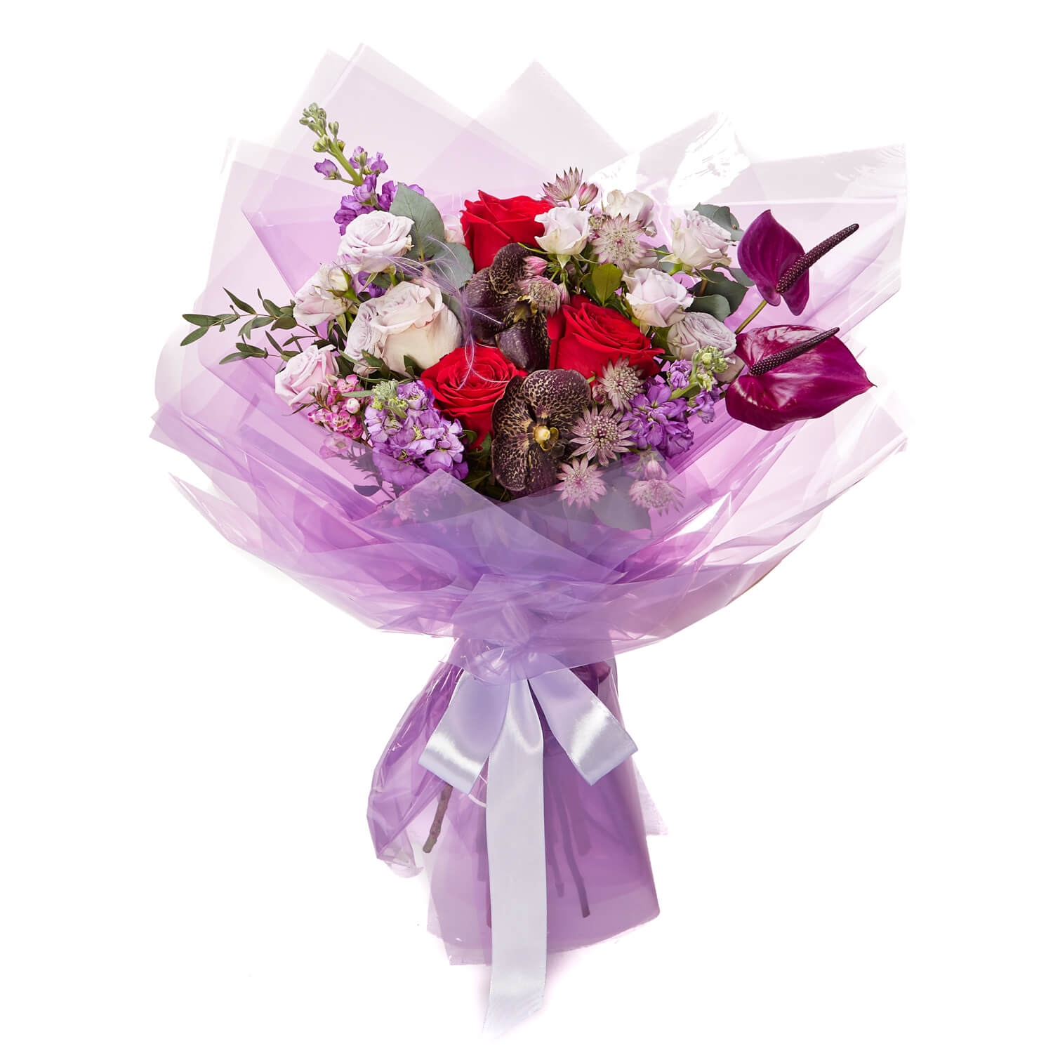 Buchet de flori Pretty in pink - Anthurium|Matthiola|Trandafiri