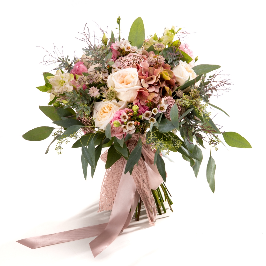 Buchet de mireasa trandafiri o'hara - Hortensie|Trandafiri