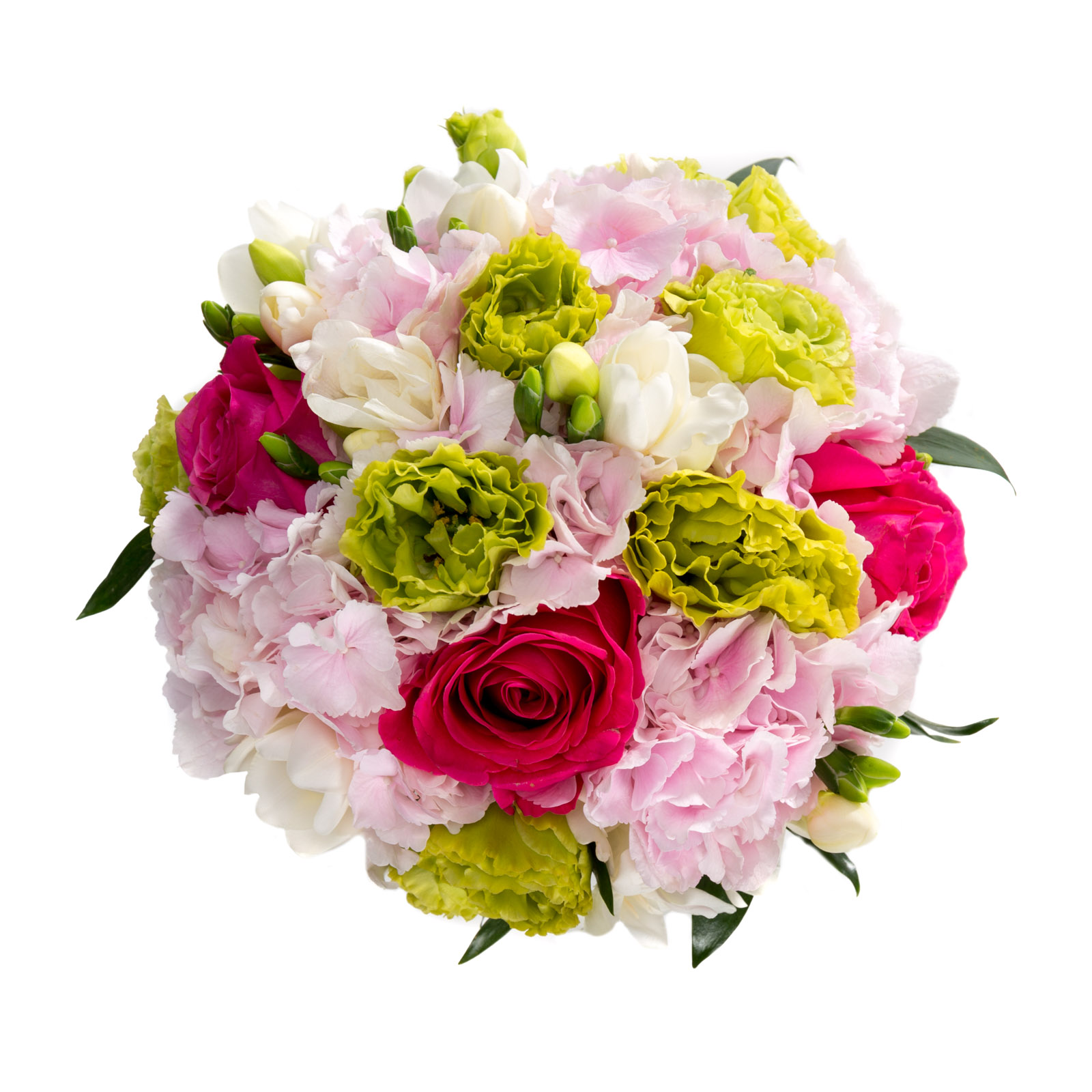Buchet de mireasa trandafiri cyclam si lisianthus - Frezie|Lisianthus|Trandafiri