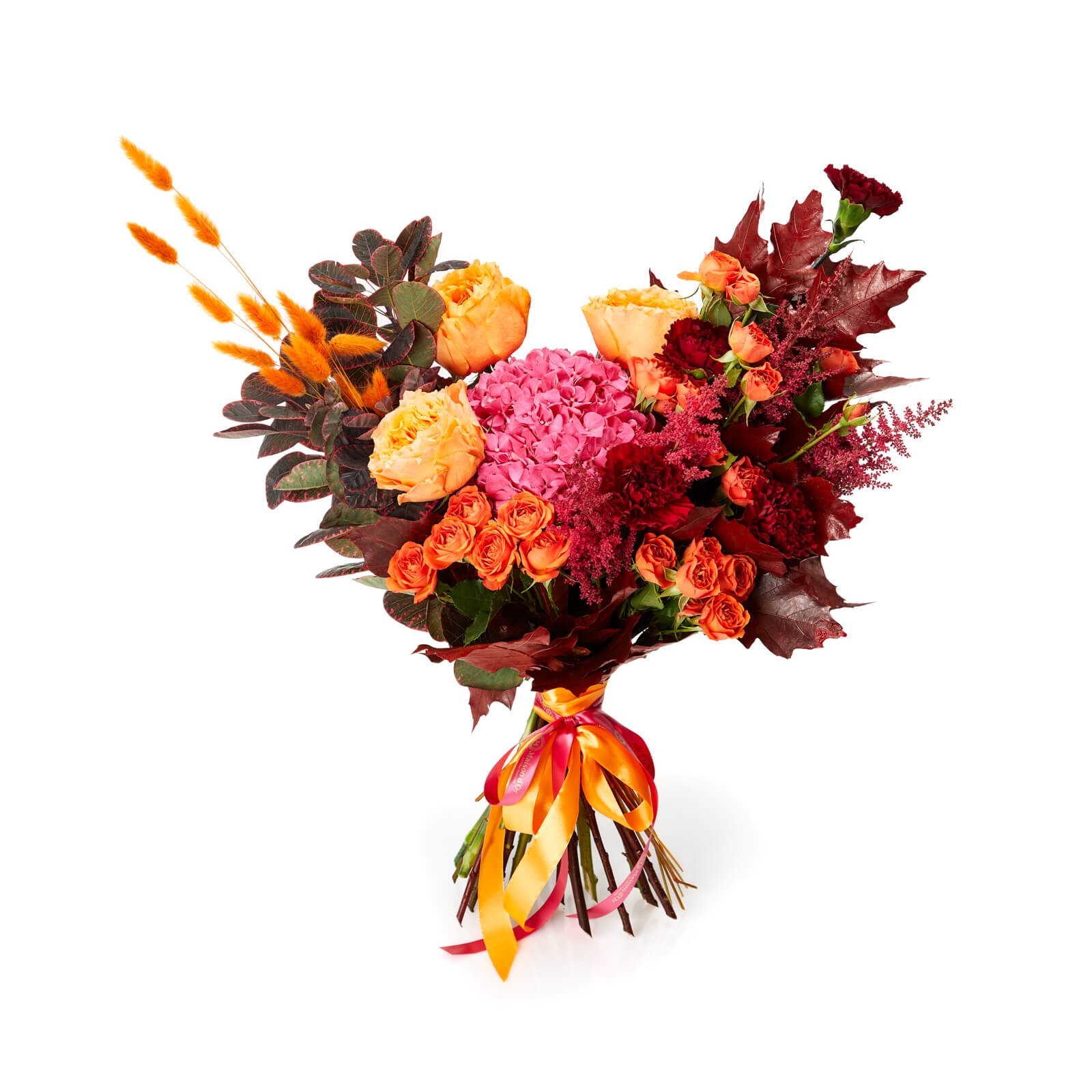 Buchet De Toamna cu minirosa si garoafe - Astilbe|Garoafe|Hortensie|Trandafiri