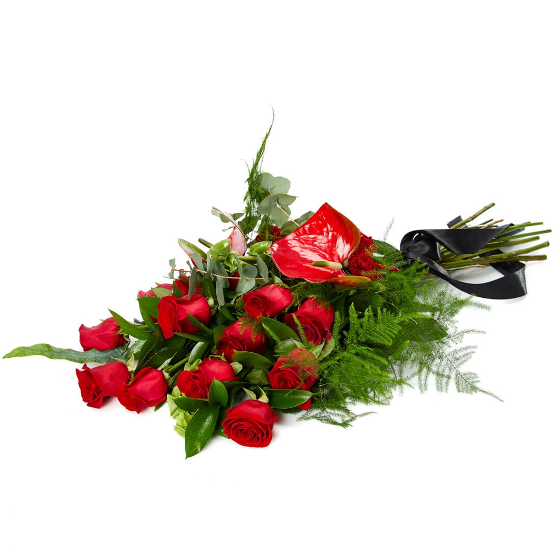 Buchet funerar cu anthurium - Amaranthus|Anthurium|Trandafiri