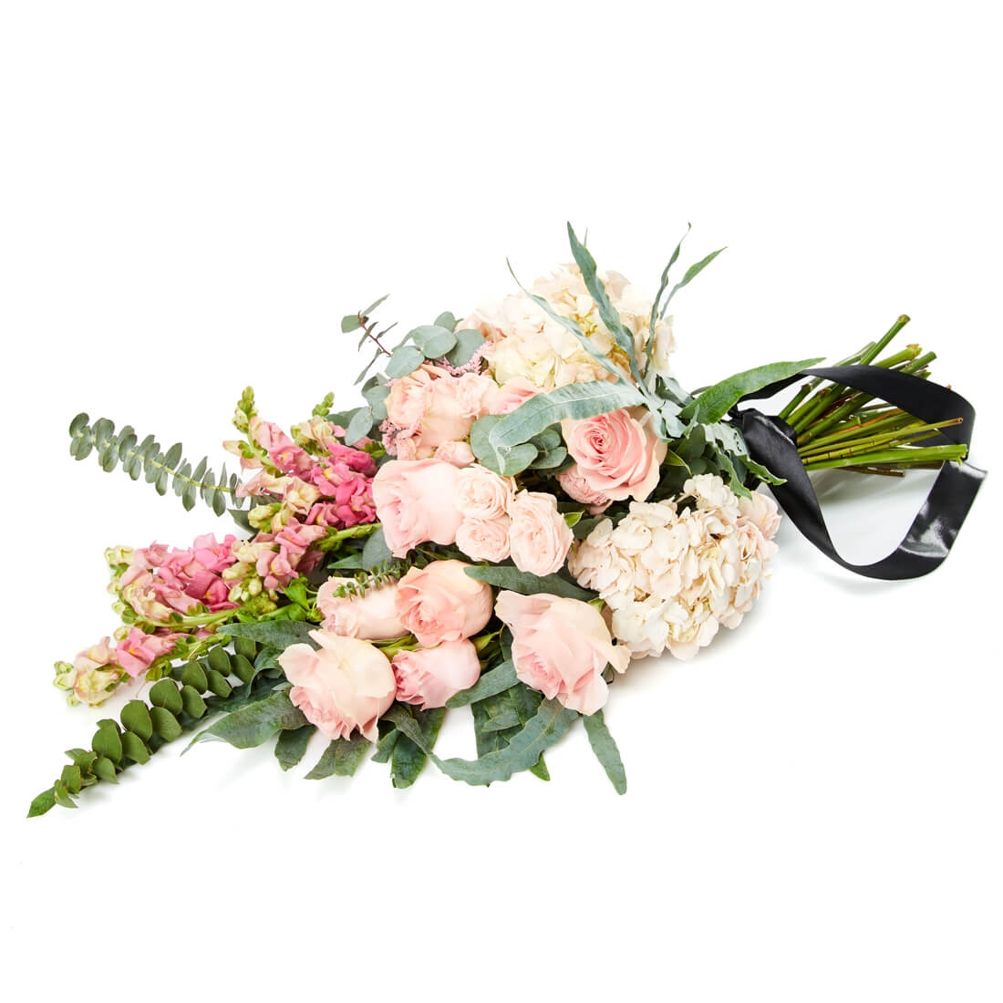 Buchet funerar cu antirrinhum - Antirrhinum |Hortensie|Trandafiri