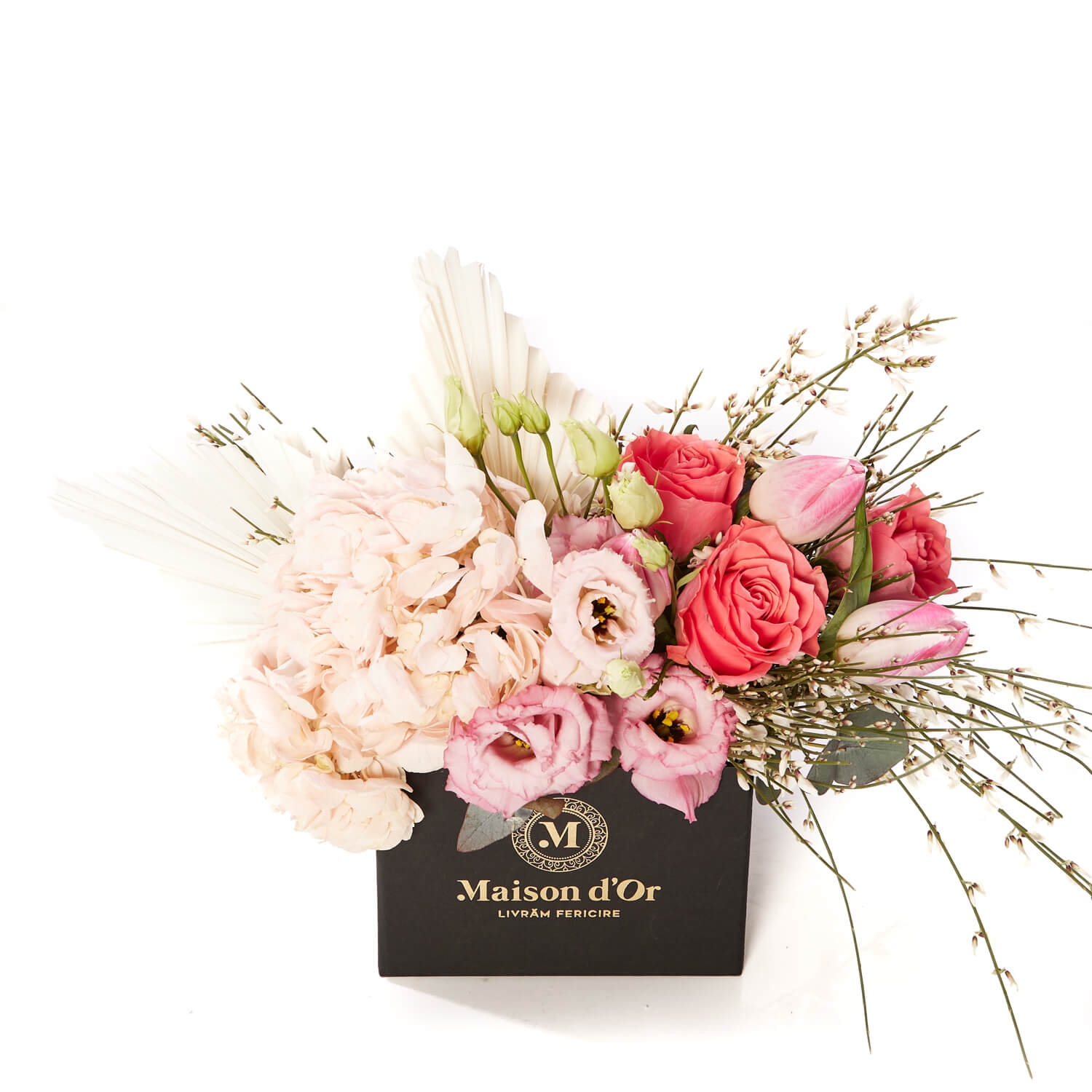 Cutie cu hortensie si lisianthus - Hortensie|Lalea|Lisianthus