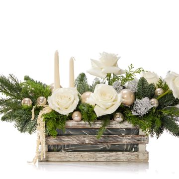 Christmas arrangement with white roses