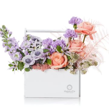 Box With Hydrangea, Roses And Hyacinths