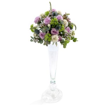 Wedding floral arrangement of scabiosa, roses