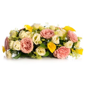 Floral arrangement garrison of roses and path