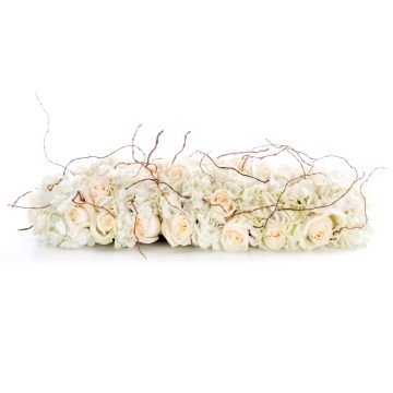 Presidium arrangement of cream roses and white hydrangeas