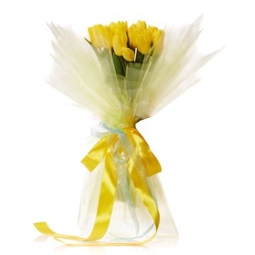 Flower bouquet with 21 yellow tulips