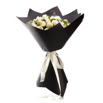 Flowers bouquet with white peonies