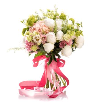 Bouquet of flowers with peonies, hydrangea and viburnum