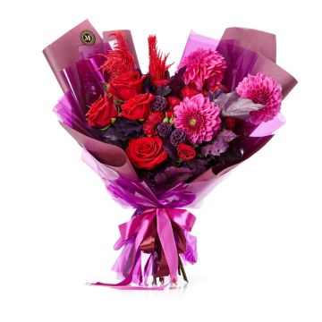 Bouquet of Red Roses and Lilac