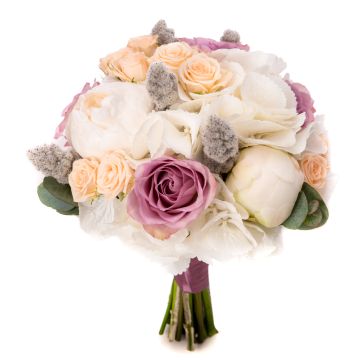 Hydrangea and mini rose wedding bouquet