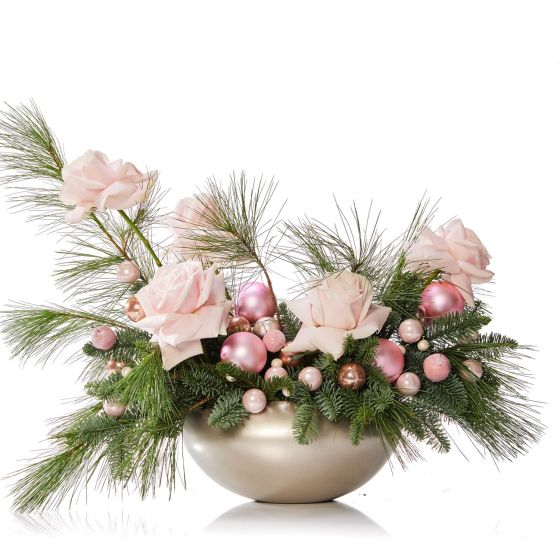  Floral arrangement in ceramic pot with roses, Inari
