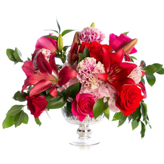 Aranjament floral de nunta din hortensie, trandafiri