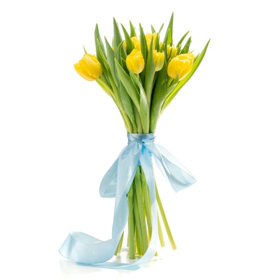 Bouquet with 15 yellow tulips