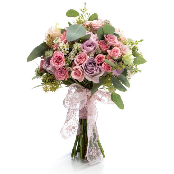 Bridal bouquet lilac roses and astrantia