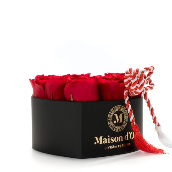 Heart box 9 red martisor roses