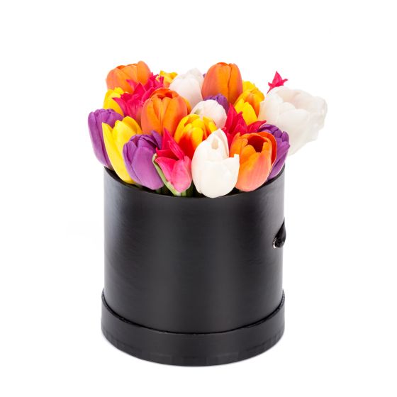 Box of 27 multicolored tulips