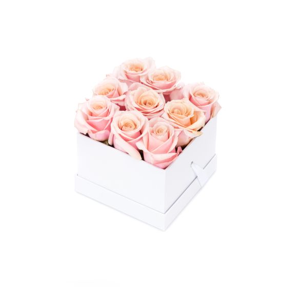 White box 9 pink roses