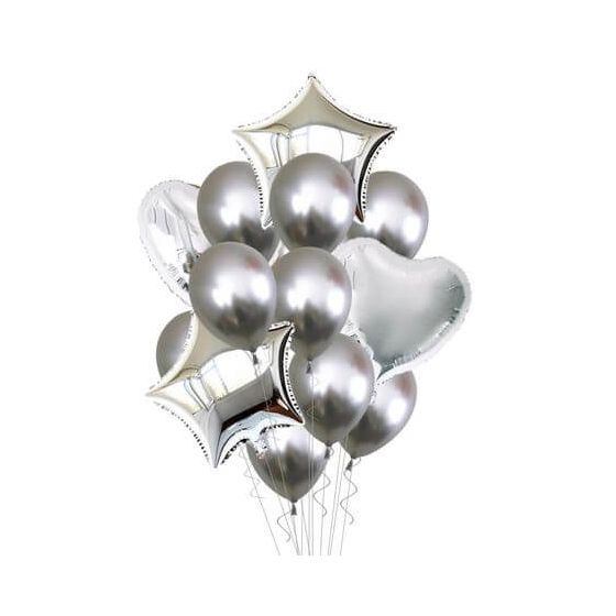 Set of silver helium balloons