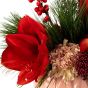 Floral arrangement with red and holly amaryllis