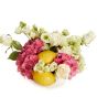 Floral arrangement with hydrangea, roses, lemons and lisianthus