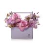 Box with hydrangea, lisianthus, tulips, scented candle, heart-shaped balloon and Baileys Chocolat Luxe