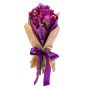 Bouquet with 15 purple tulips and 3 waxflowers