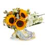 Buchet de flori cu delphinium si floarea soarelui	