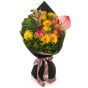 Bouquet of green brassica flowers and yellow roses