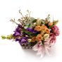 Floral arrangement in basket with purple lisianthus