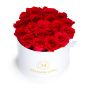 White box 21 red roses