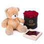 Cutie cu 9 trandafiri rosii, Praline Inima, si ursulet  - Mini Valentine's Day