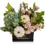 Box with Matthiola, hydrangea and lisianthus