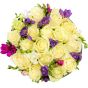 Box of white roses and freesias