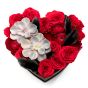 Heart box with buttercup and red roses