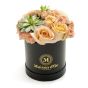 Box with mini rose and peach roses