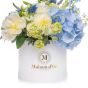 Desire-Box collection with hydrangea and Delphinium