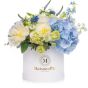 Desire-Box collection with hydrangea and Delphinium