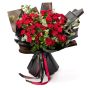 Bouquet with 9 red garden mini roses and eucalyptus