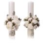 Short white peony wedding candles