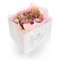 Aranjament floral cu astilbe, trandafiri roz, lisianthus si astrantia 